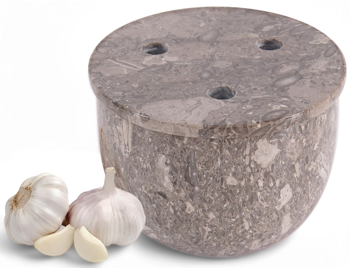 Natural Marble Garlic Keeper with Lid