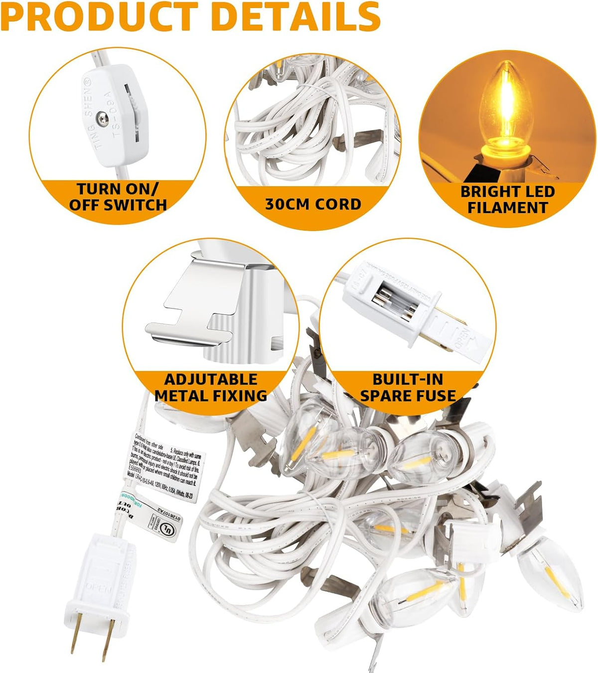 Christmas Village Lights – LED Bulb Cord with Clips – view 4