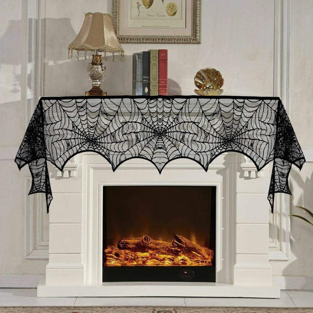 Black Lace Spider Web Table Runner & Covers – 5 Piece Halloween Set – view 5