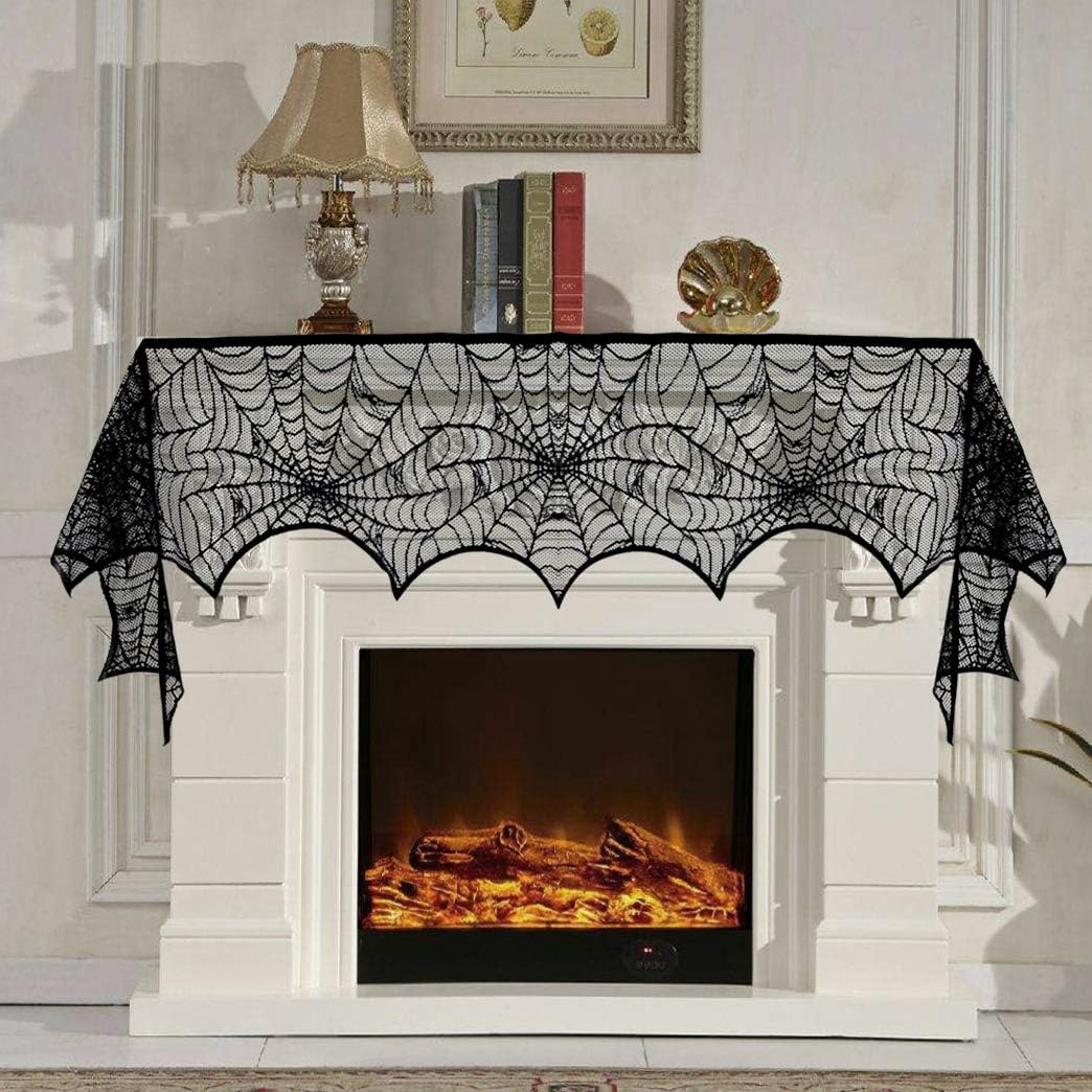Black Lace Spider Web Table Runner & Covers – 5 Piece Halloween Set – view 5