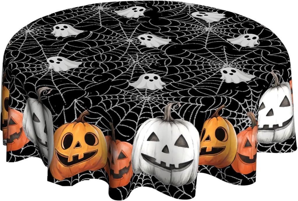 Round Halloween Tablecloth – Spider Web & Pumpkin, 152 cm – view 2