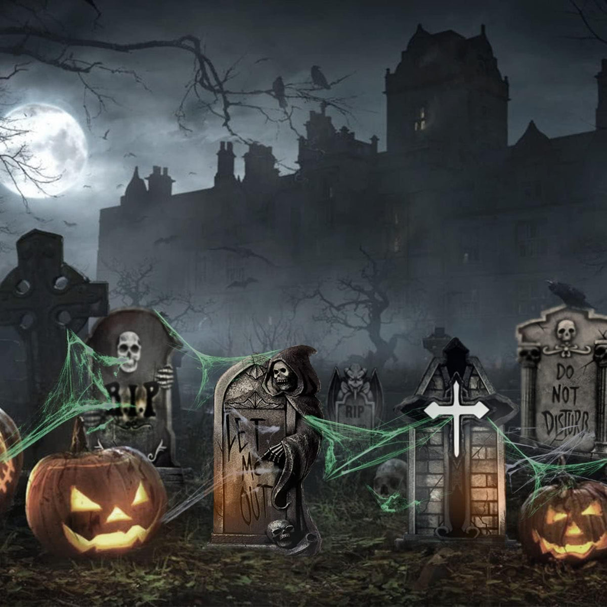 Plastic Halloween Tombstones – 9 Piece RIP Graveyard Set – view 3