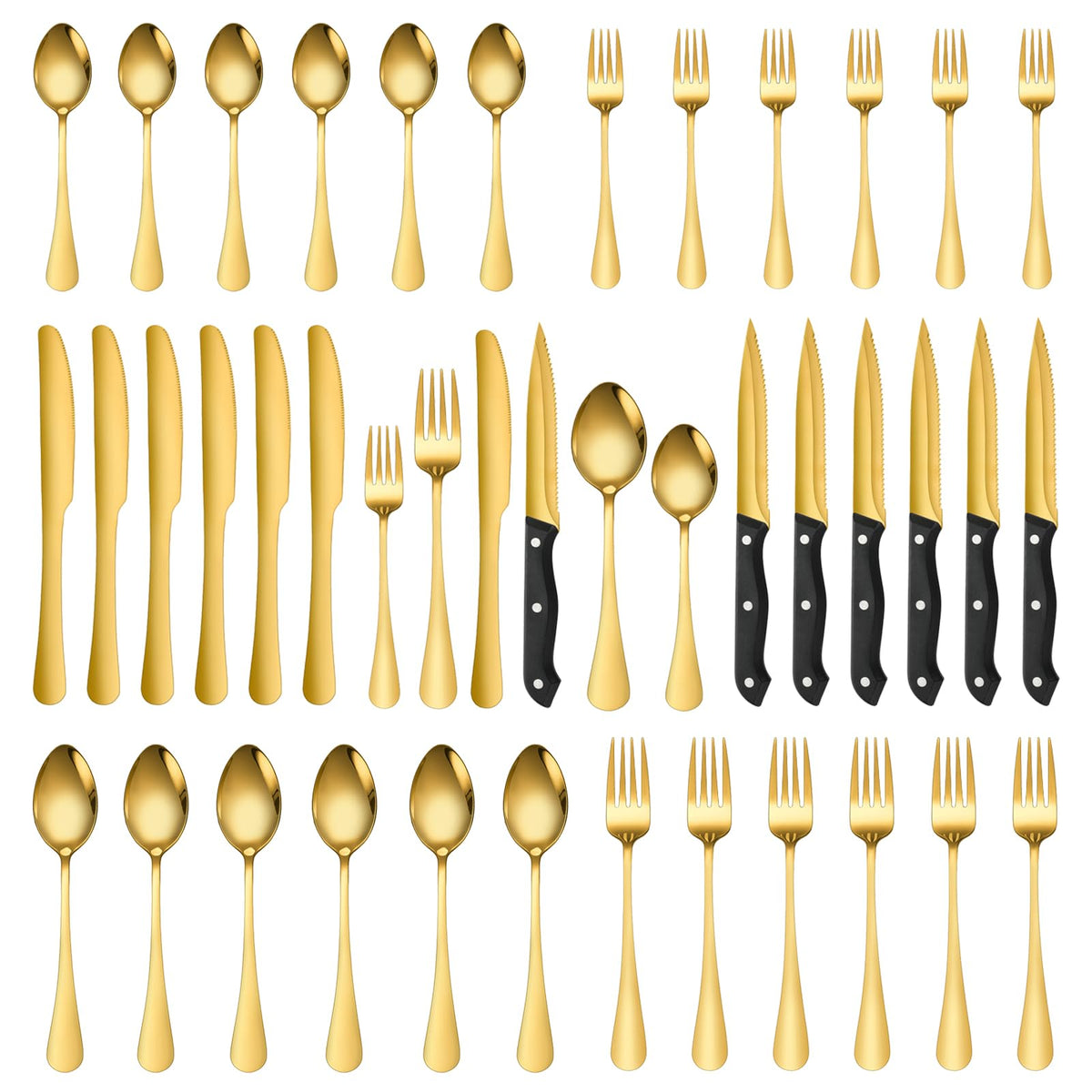 Mirror-Polished Stainless Steel Cutlery Set with Steak Knives