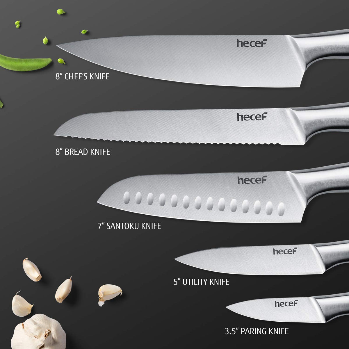 5-Piece Stainless Steel Kitchen Knife Set with Sheaths