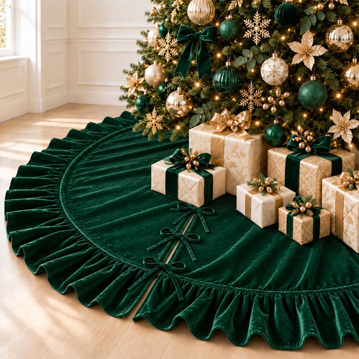 Velvet Christmas Tree Skirt with Ruffled Edge – view 12