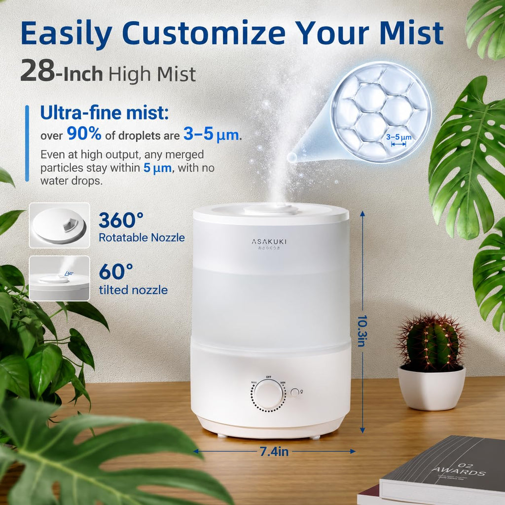 ASAKUKI 3L Top-Fill Cool Mist Humidifier with Night Light