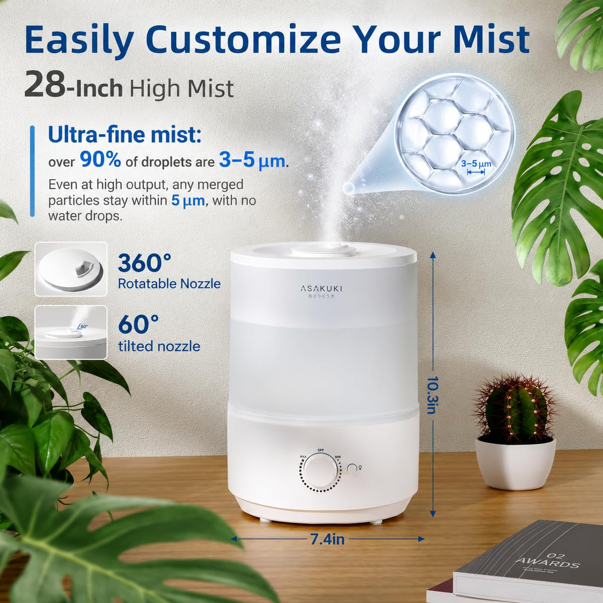 ASAKUKI 3L Top-Fill Cool Mist Humidifier with Night Light