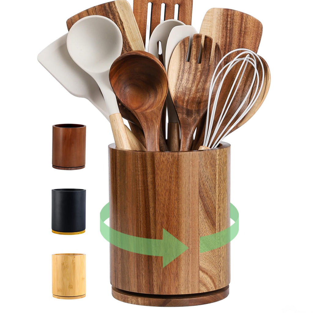 Acacia Wood Rotating Utensil Holder