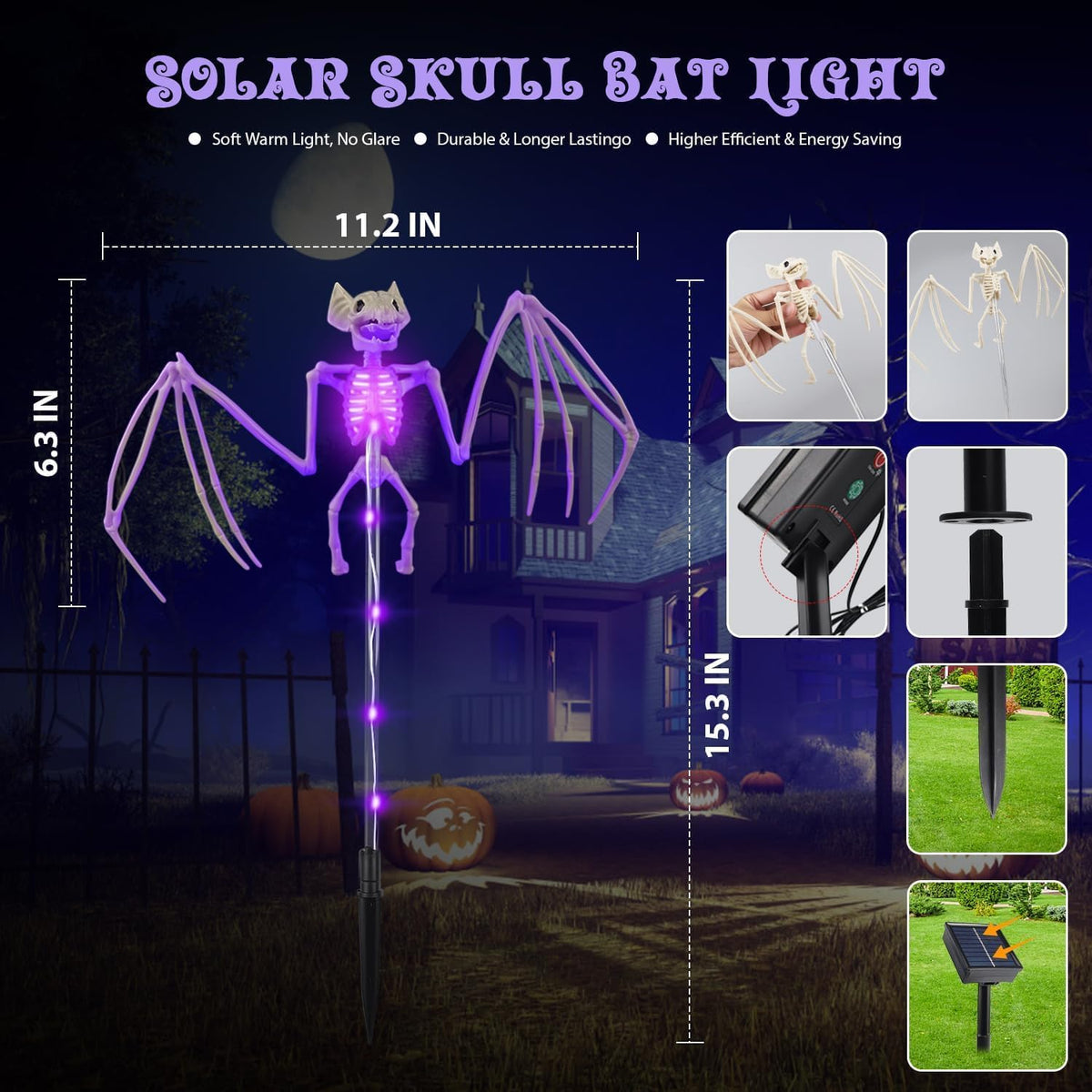 Solar Bat Skeleton Garden Lights – 2 Pack – view 3