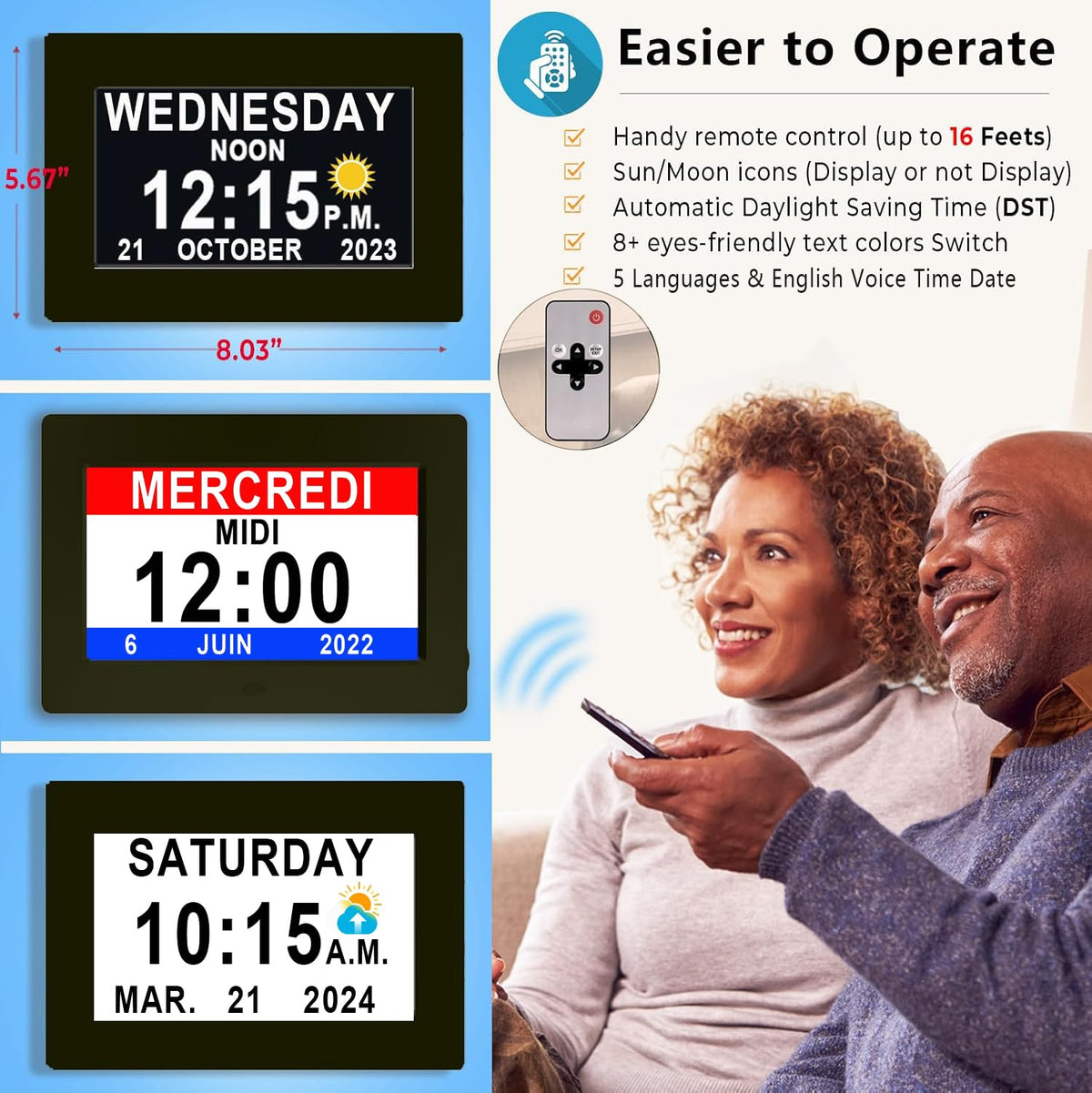 Talking Digital Day & Date Clock – Large Display for Seniors