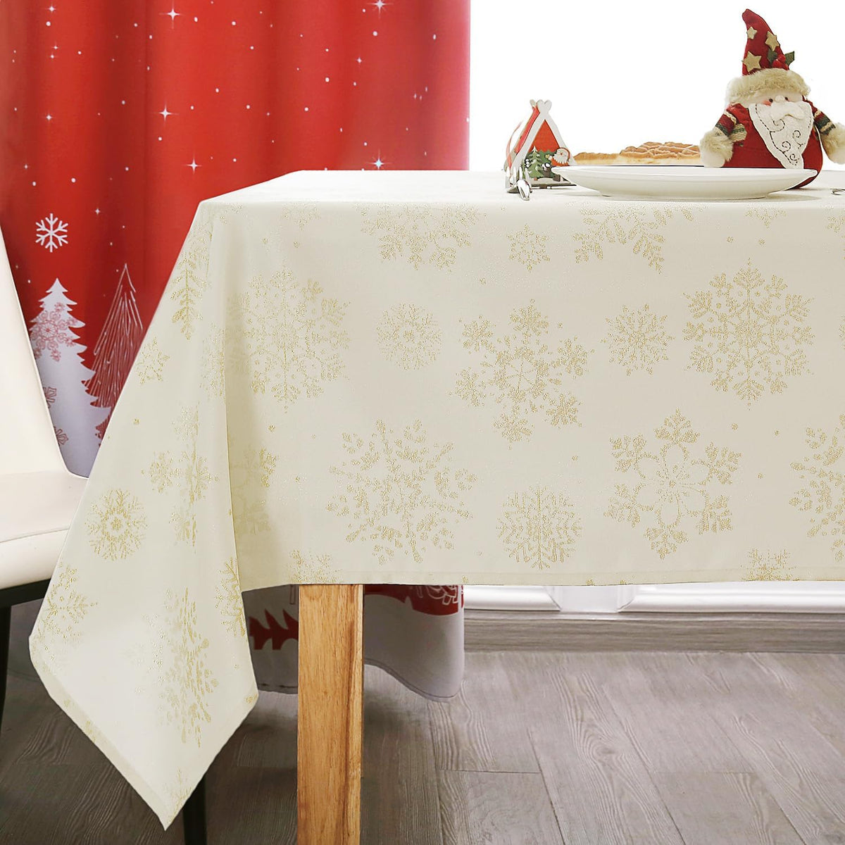 Snowflake Jacquard Christmas Tablecloth – Metallic – view 12