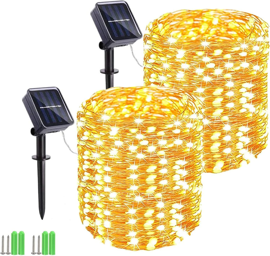 Solar Fairy String Lights – Warm White Copper Wire, 2 to 6 Pack