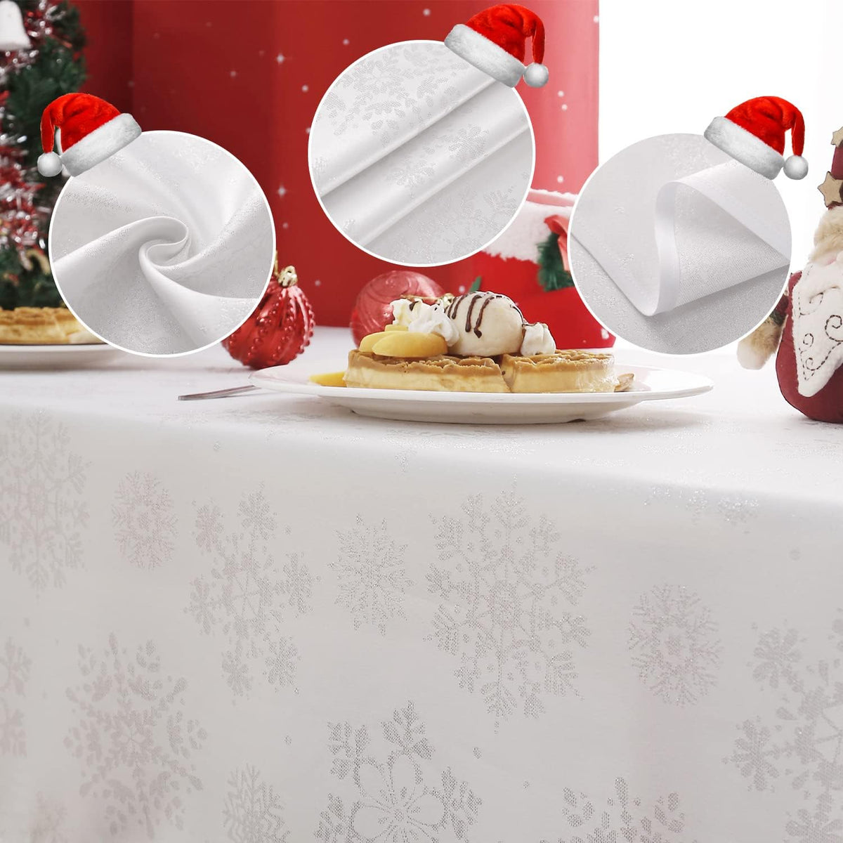 Snowflake Jacquard Christmas Tablecloth – Metallic – view 6