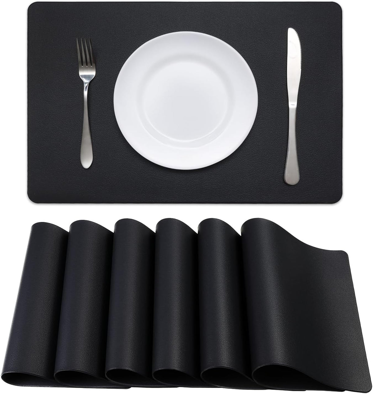 Black Faux Leather Placemats – Wipe-Clean Table Mats