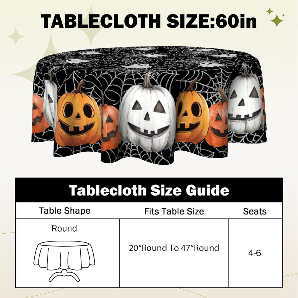 Round Halloween Tablecloth – Spider Web & Pumpkin, 152 cm – view 7