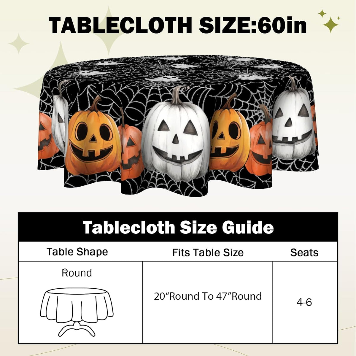 Round Halloween Tablecloth – Spider Web & Pumpkin, 152 cm – view 7