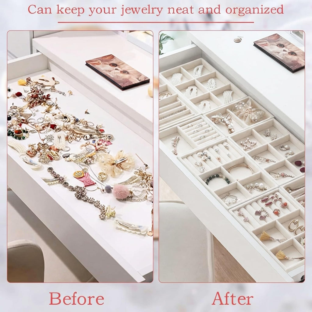 Stackable Velvet Jewellery Trays – Set of 6