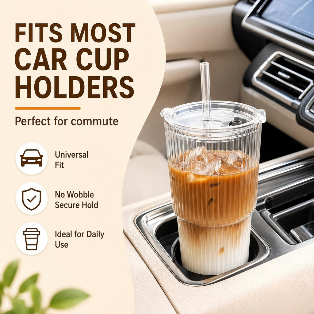 Ribbed Glass Tumblers with Lids & Straws – 4 Pack