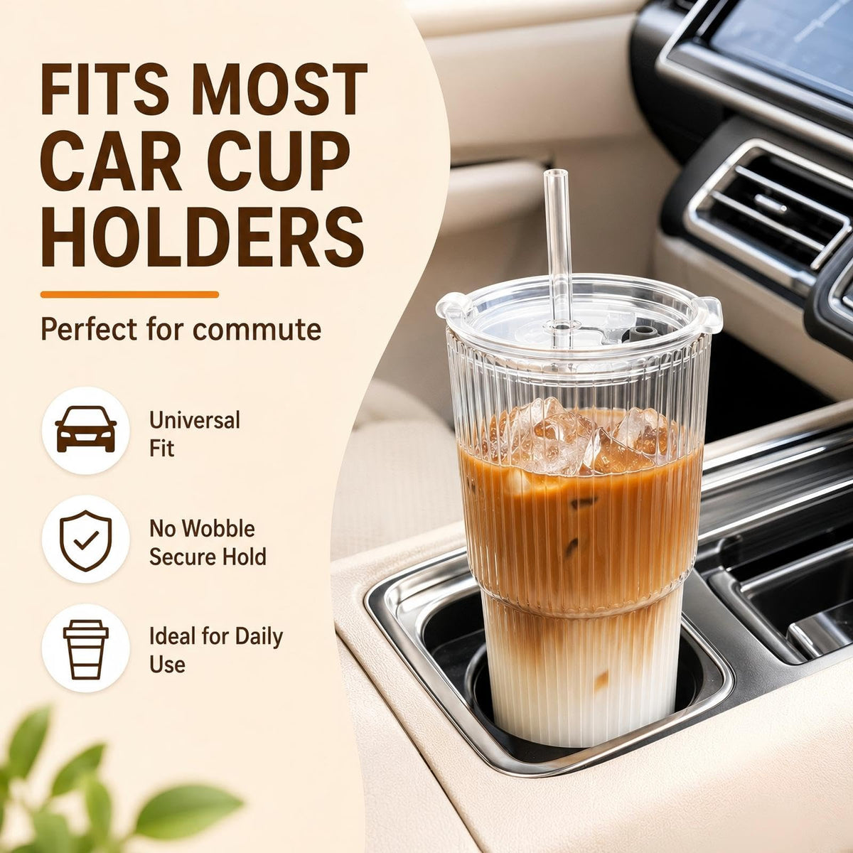 Ribbed Glass Tumblers with Lids & Straws – 4 Pack