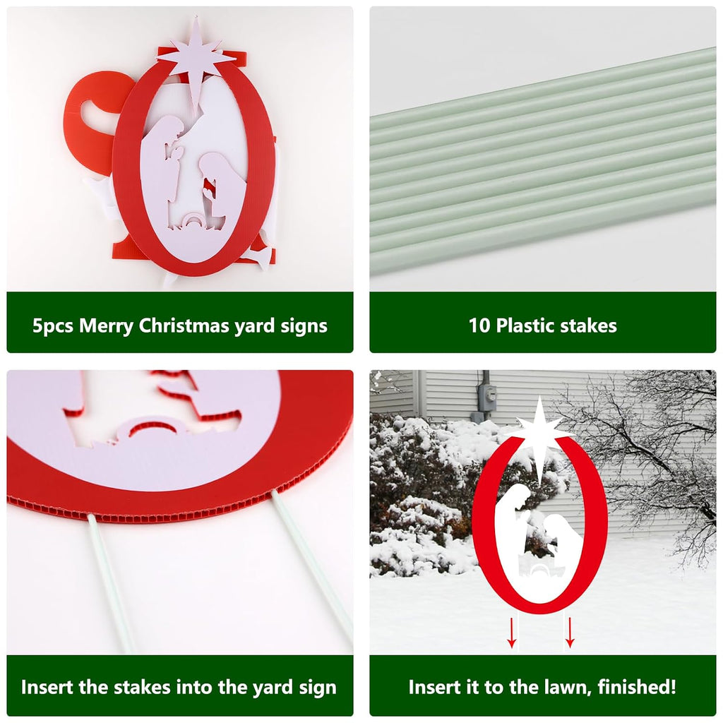 JOY Nativity Christmas Yard Signs – 5 Piece with Stakes – view 3