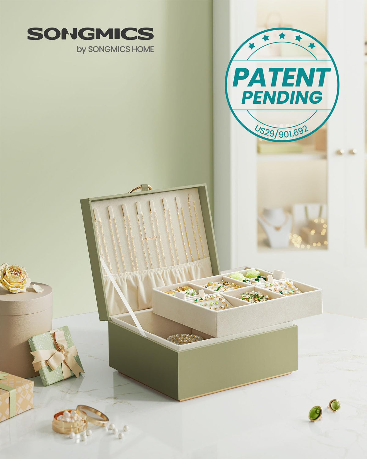 SONGMICS 2-Layer Jewellery Box with Removable Tray