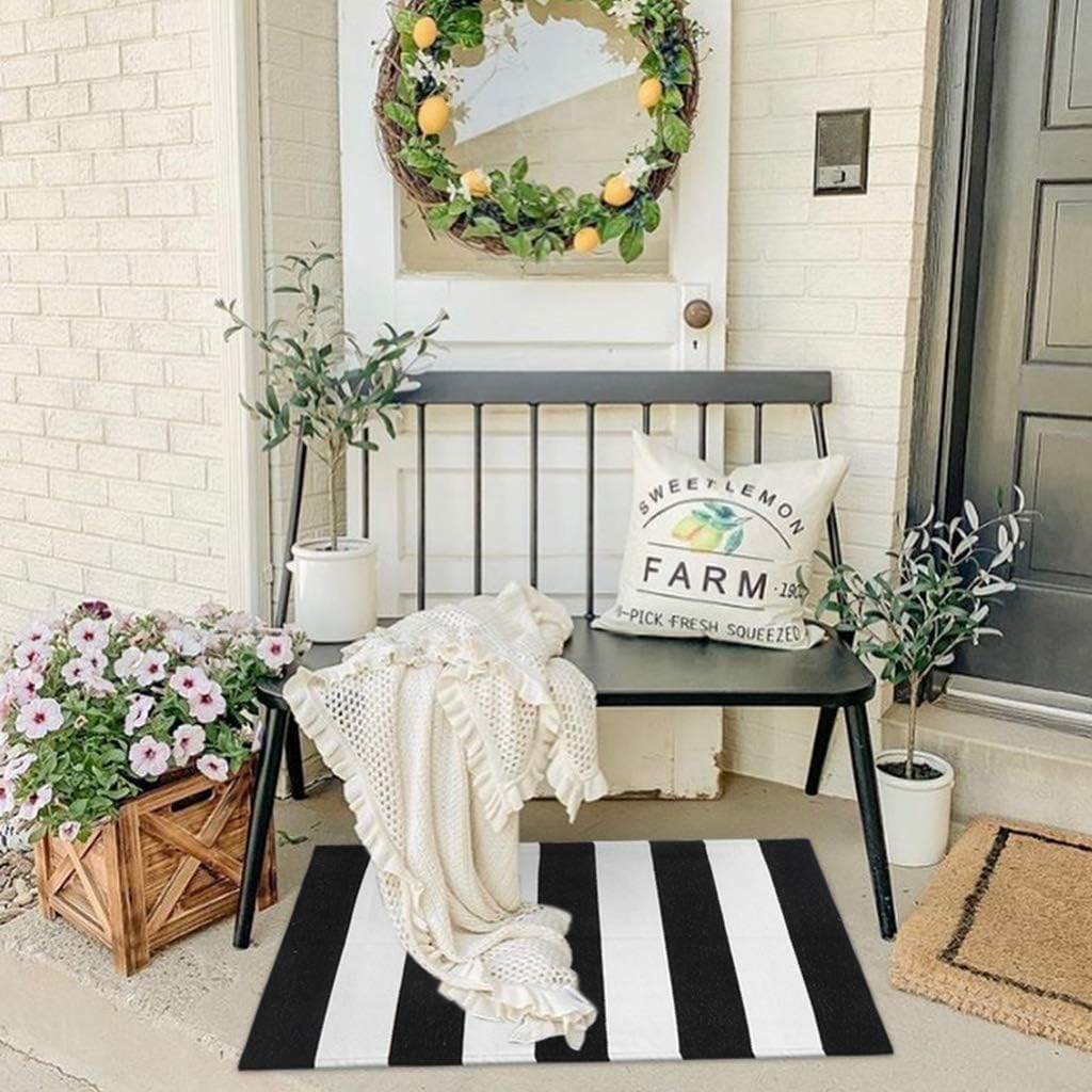 Black & White Striped Door Mat – Layering Rug – view 6