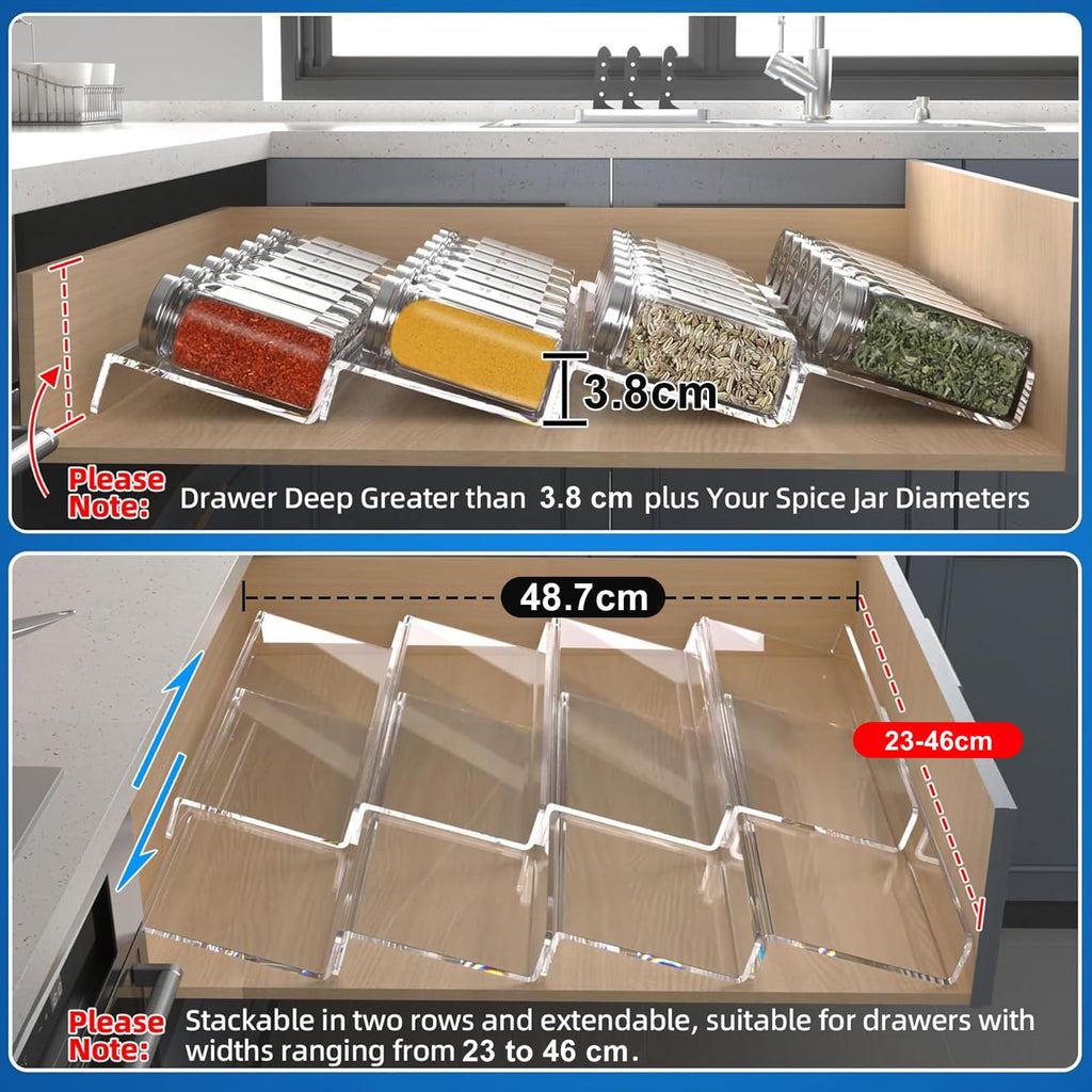 Expandable Acrylic Spice Drawer Organiser – 4 Tier, 2 Sets