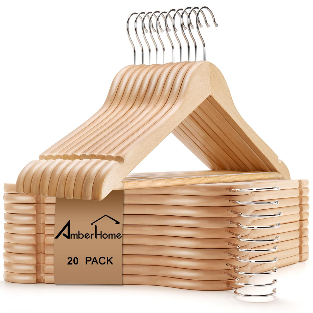Natural Wooden Coat Hangers – 20 Pack