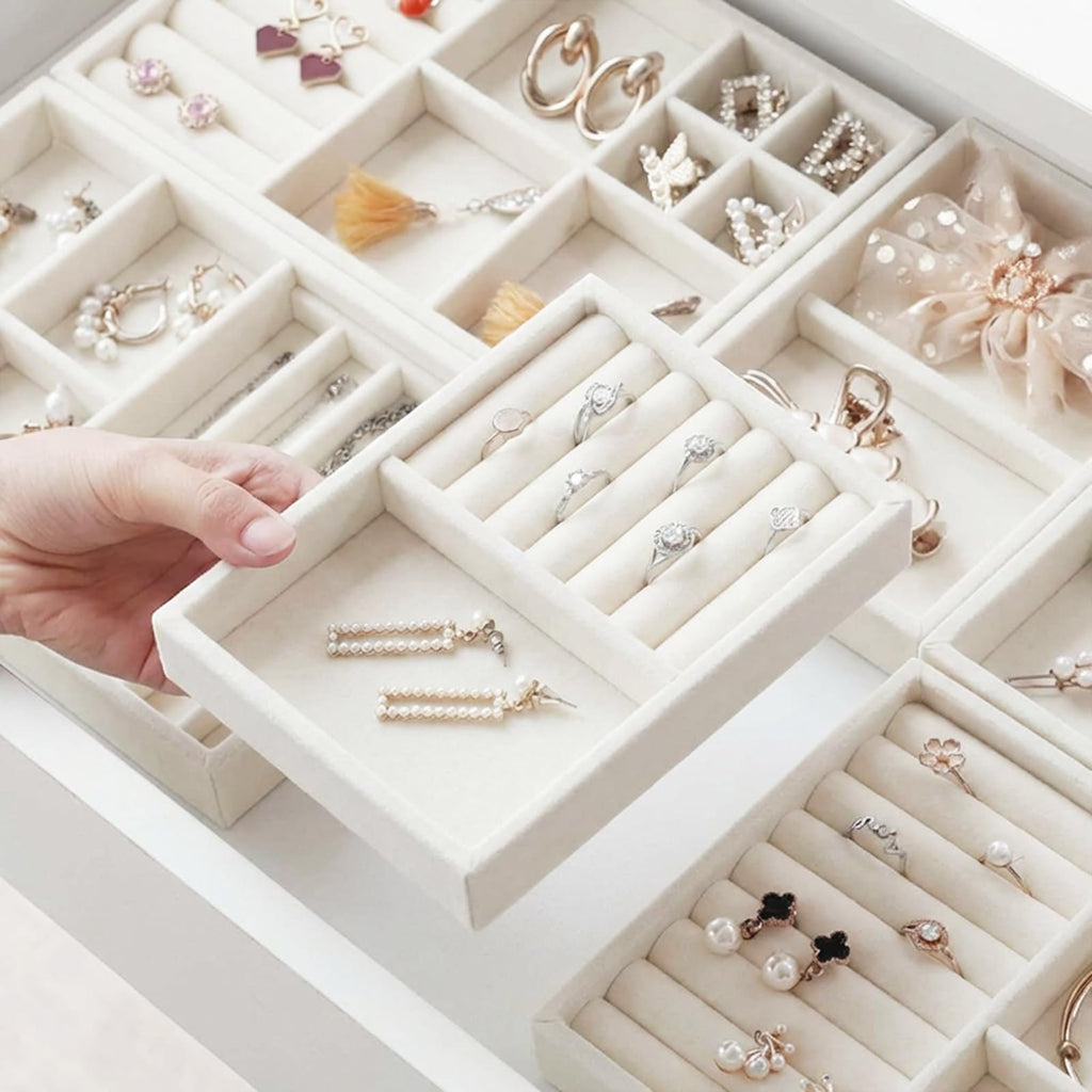 Stackable Velvet Jewellery Trays – Set of 6