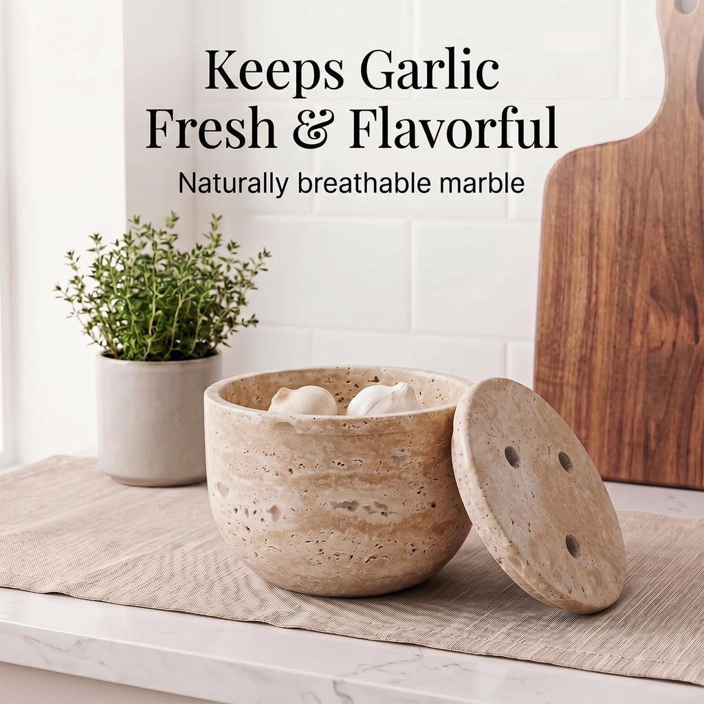 Natural Marble Garlic Keeper with Lid