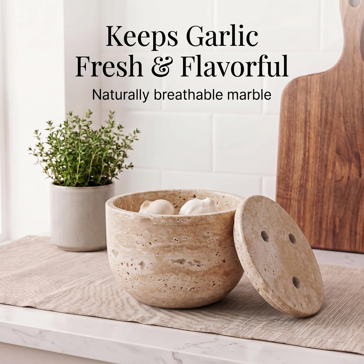 Natural Marble Garlic Keeper with Lid