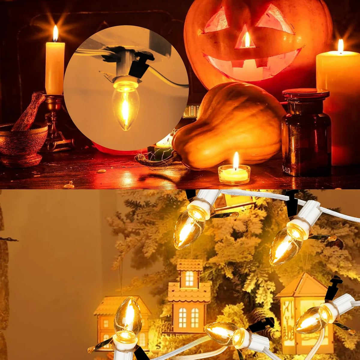 Christmas Village Lights – LED Bulb Cord with Clips – view 7