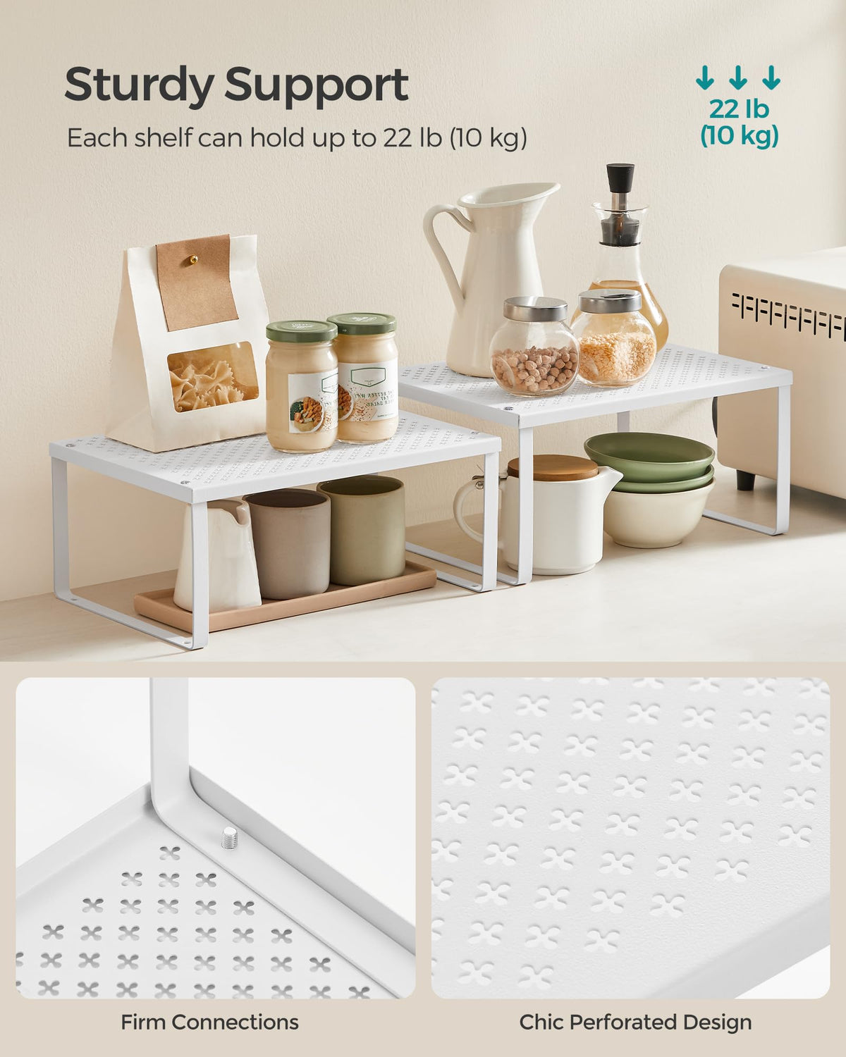 SONGMICS Stackable Cupboard Shelves – Set of 2