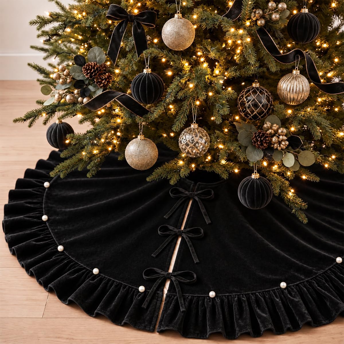 Velvet Christmas Tree Skirt with Ruffled Edge – view 13
