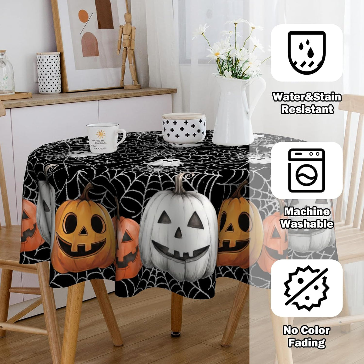 Round Halloween Tablecloth – Spider Web & Pumpkin, 152 cm – view 8