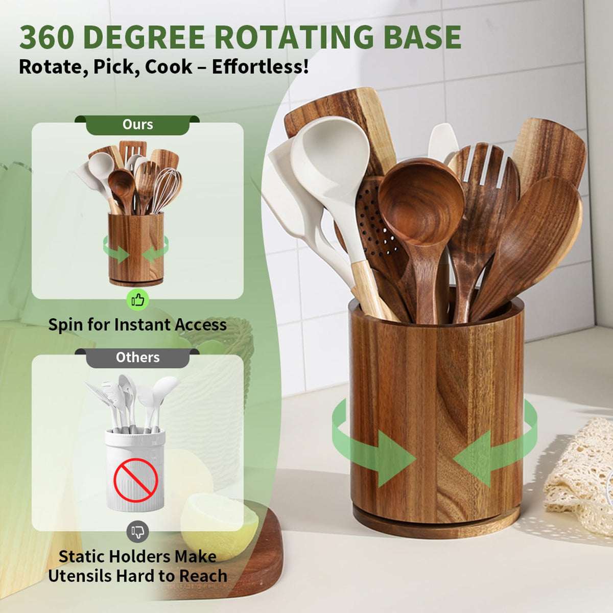 Acacia Wood Rotating Utensil Holder