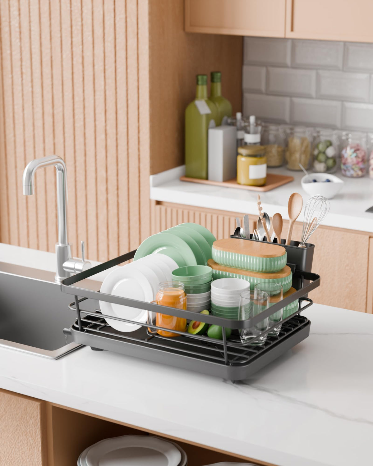 Compact Stainless Steel Dish Drying Rack with Drainboard