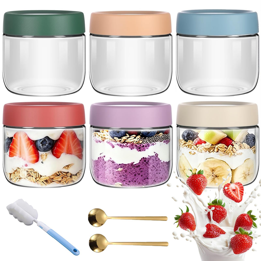 Glass Overnight Oats Jars with Airtight Lids – 6 Pack