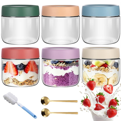 Glass Overnight Oats Jars with Airtight Lids – 6 Pack