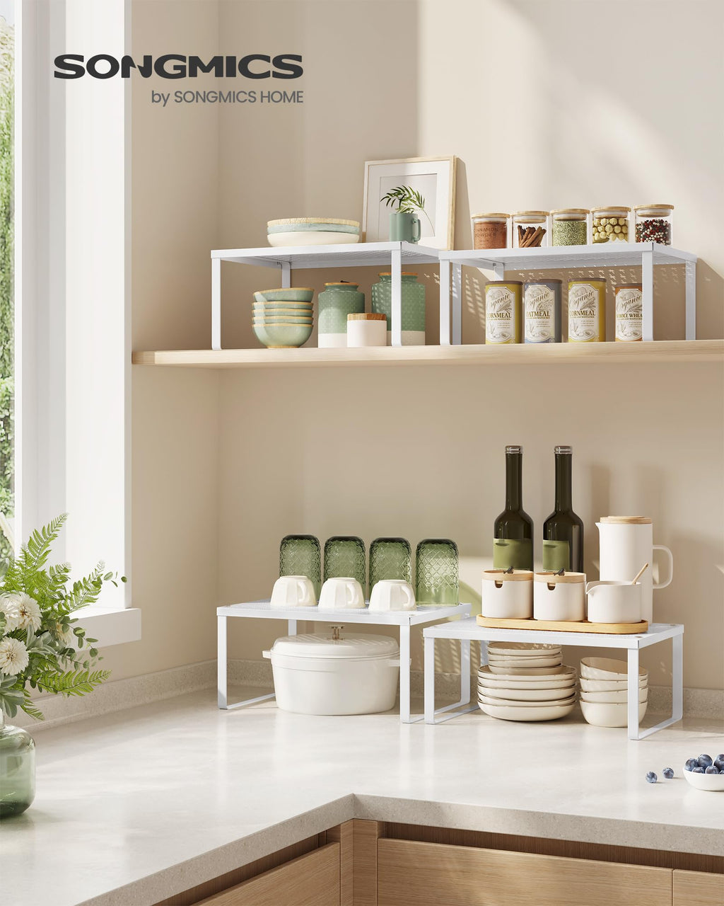 SONGMICS Stackable Cupboard Shelves – Set of 2