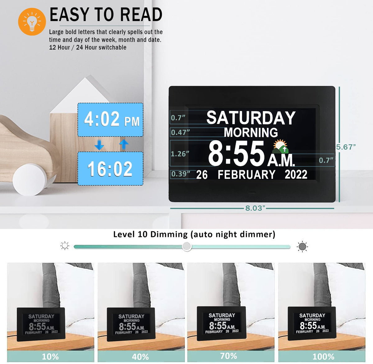 Talking Digital Day & Date Clock – Large Display for Seniors