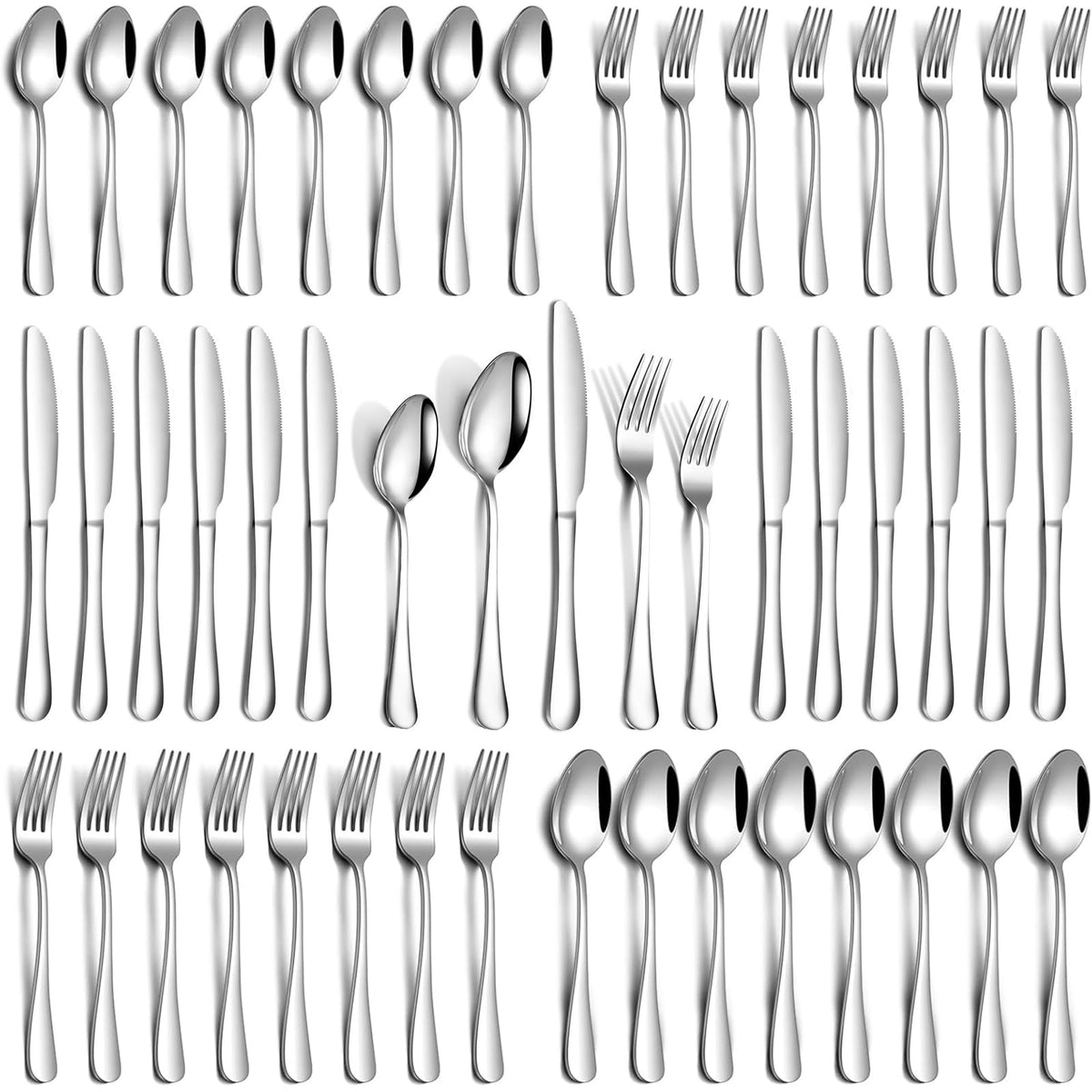 Mirror-Polished Stainless Steel Cutlery Set with Steak Knives