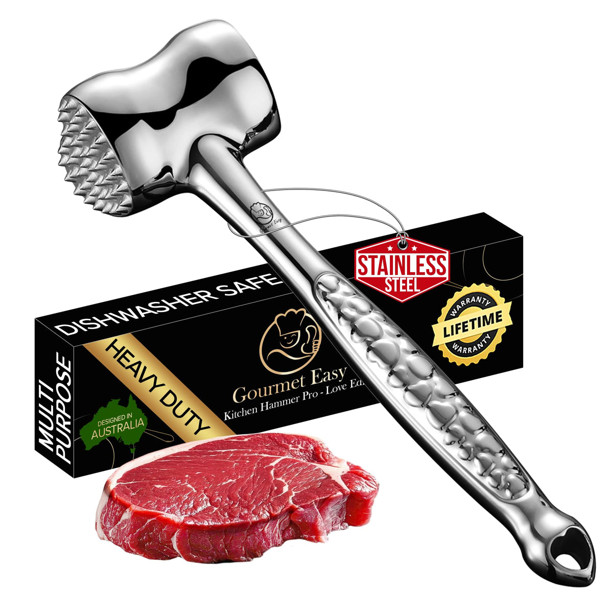 Stainless Steel Meat Tenderiser Mallet – Dual-Sided