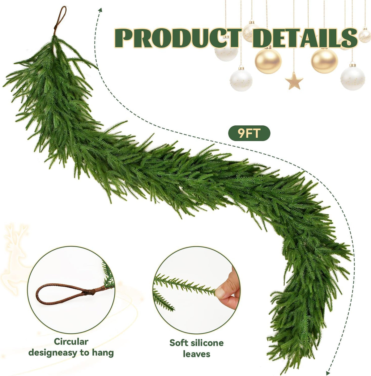 Norfolk Pine Christmas Garland – 1.5 m or 2.7 m Real Touch – view 2