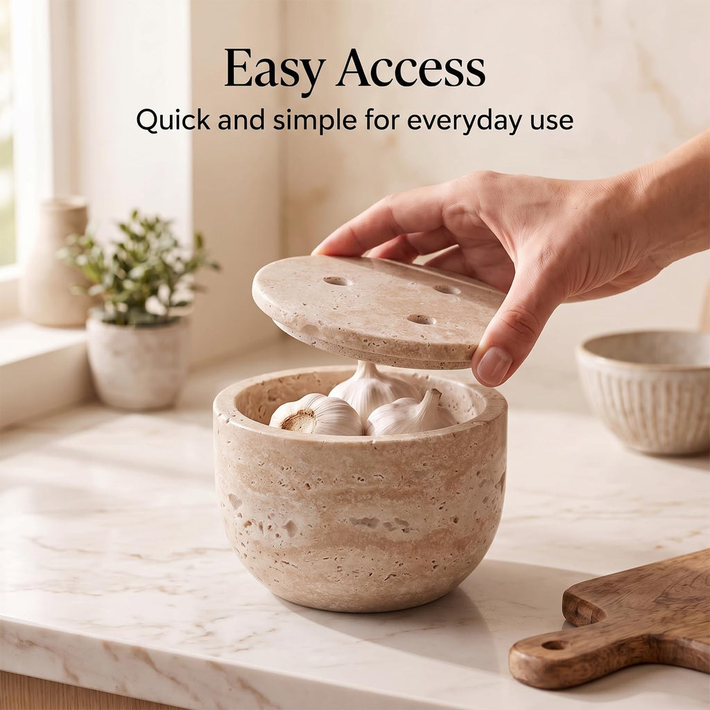 Natural Marble Garlic Keeper with Lid