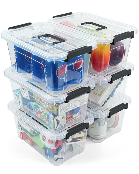 Clear Stackable Storage Boxes with Latching Lids – 6 Pack