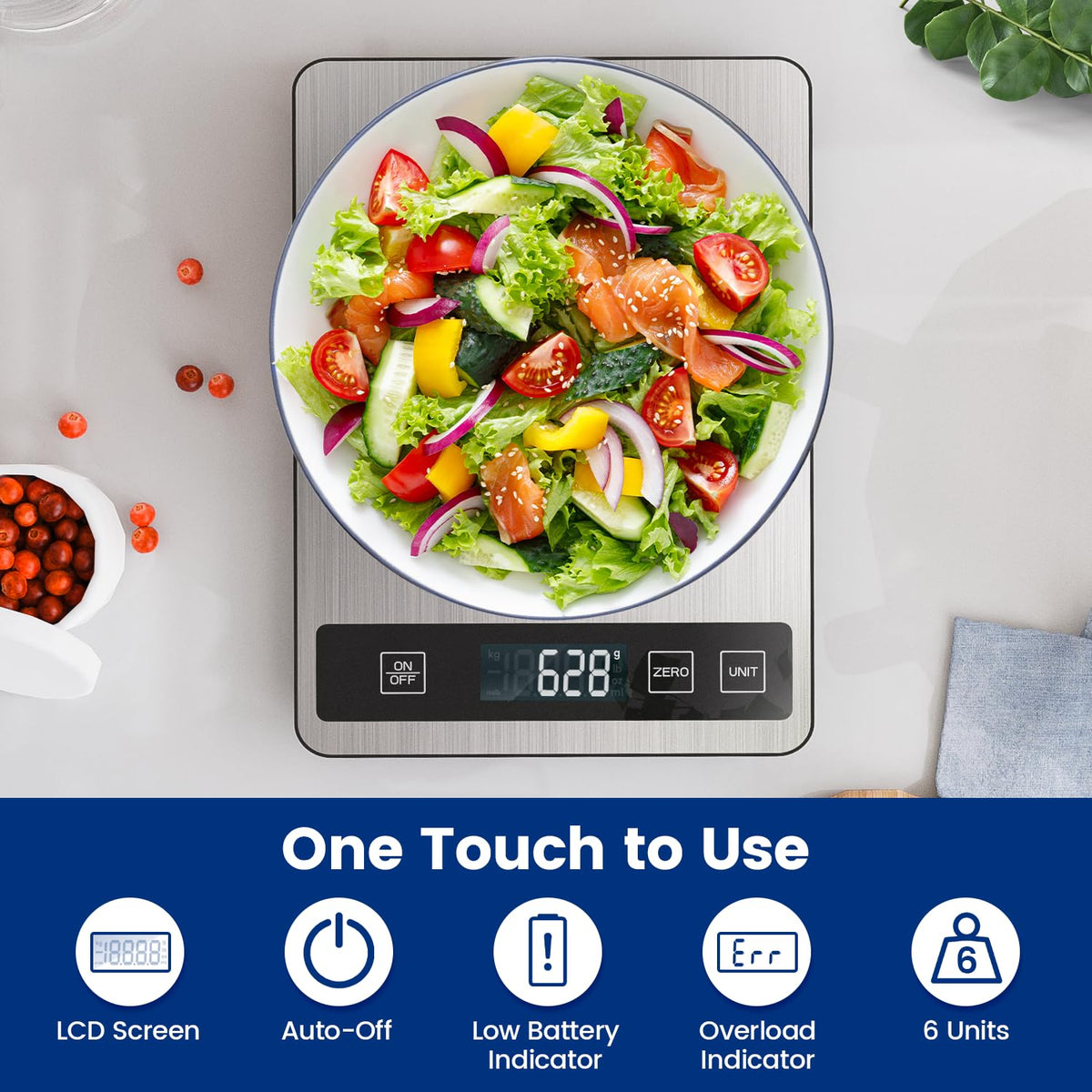Rechargeable Digital Kitchen Scale – 15 kg / 1 g