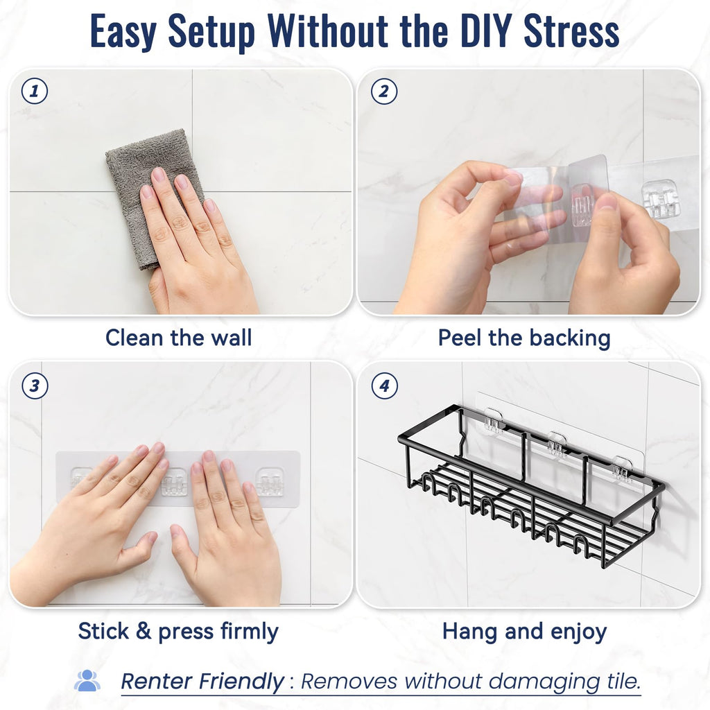 Adhesive Bathroom Organiser Set – 8 Piece, No Drilling