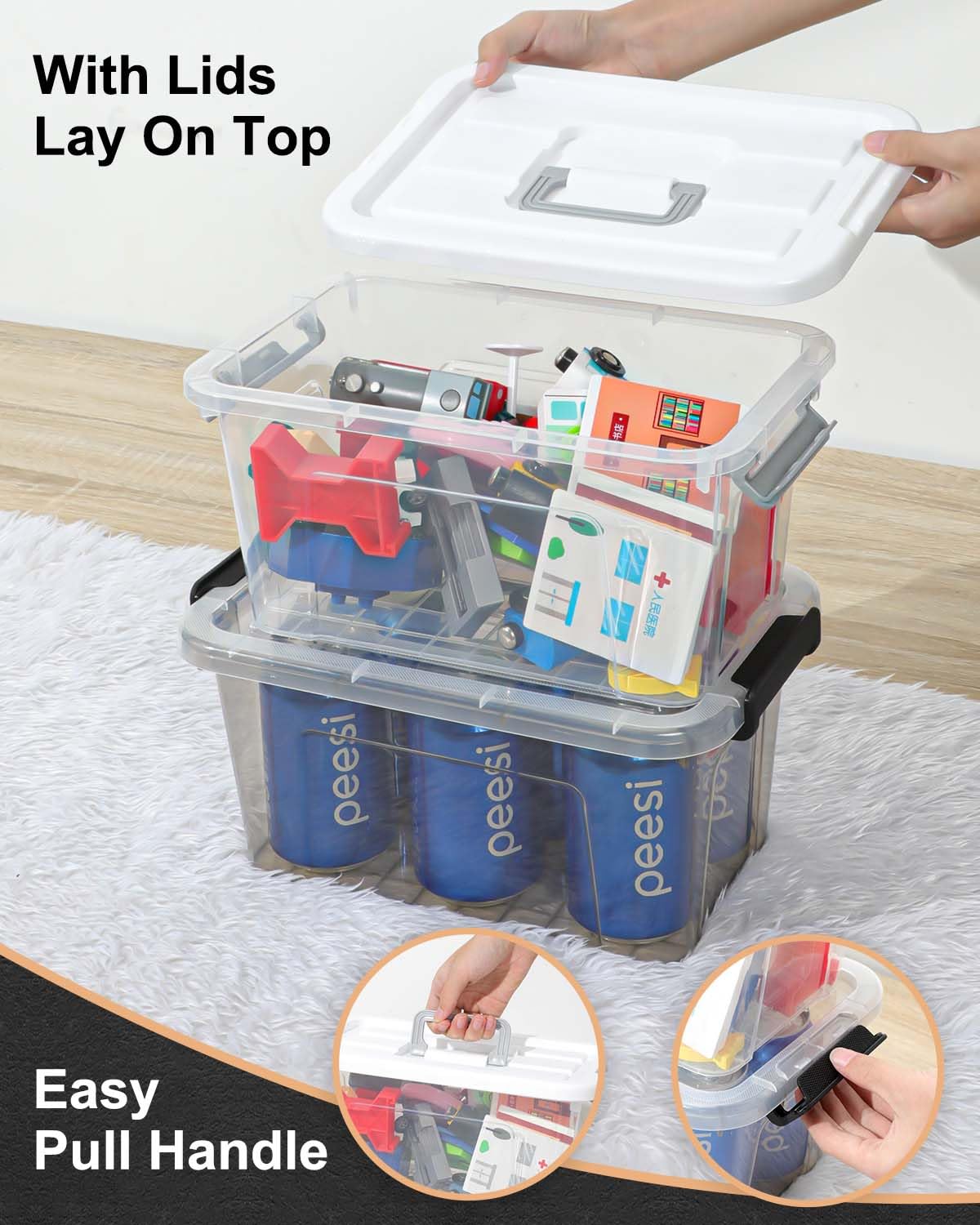 Clear Stackable Storage Boxes with Latching Lids – 6 Pack
