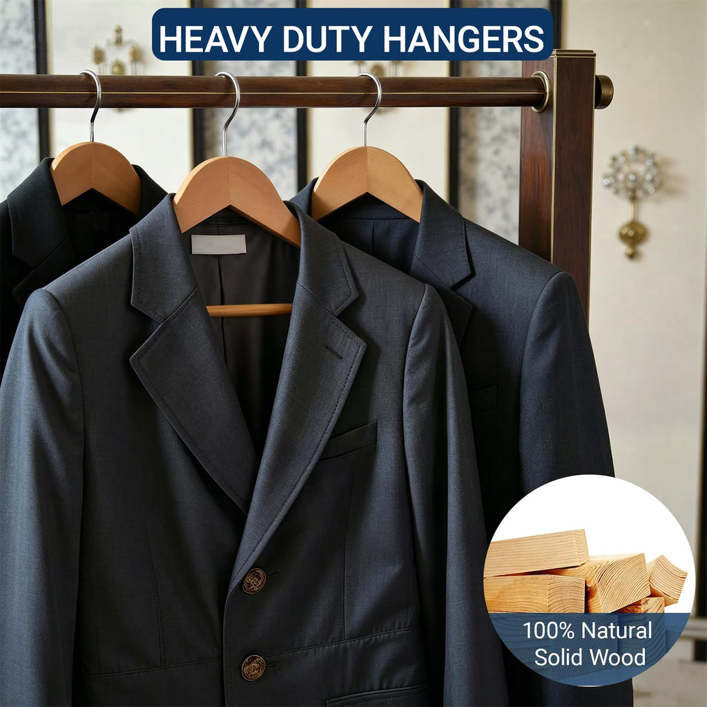 Natural Wooden Coat Hangers – 20 Pack